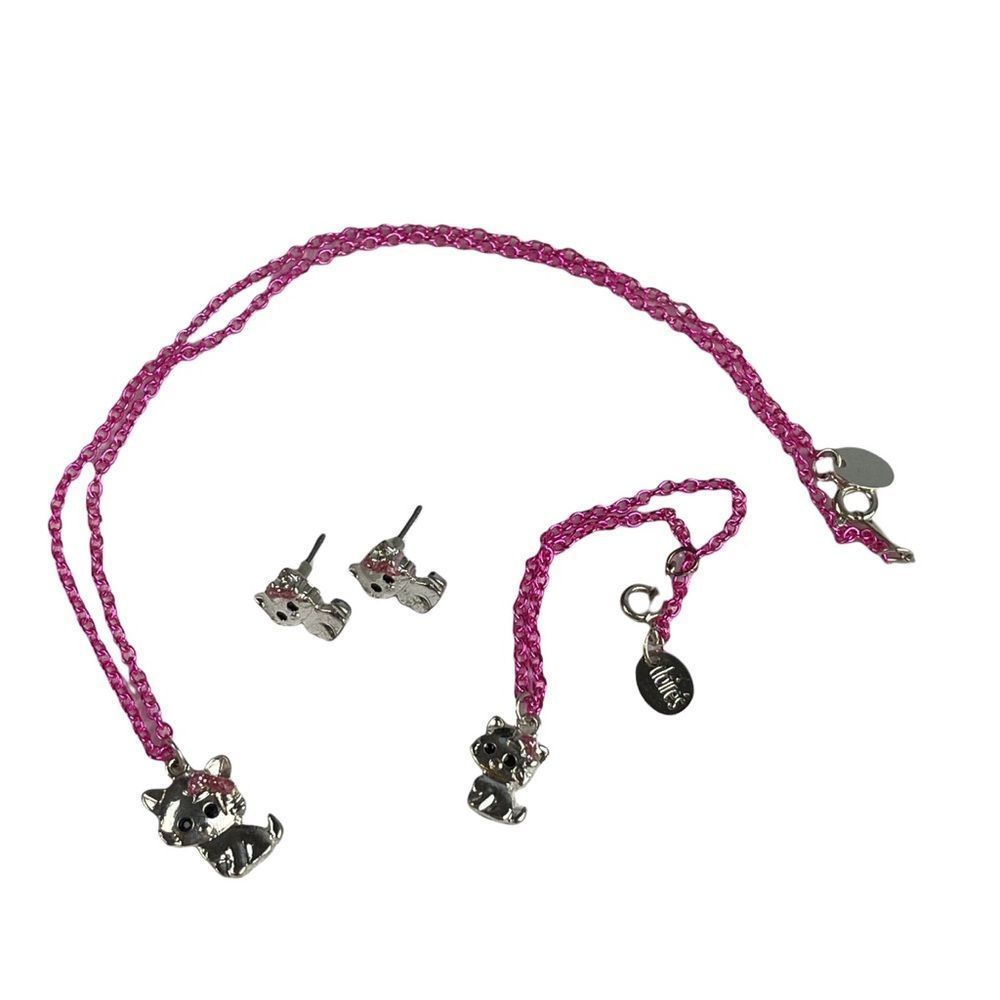 Claires Girls Kitty Jewelry Set Pink Chain Silver Tone Charms 3 Pieces